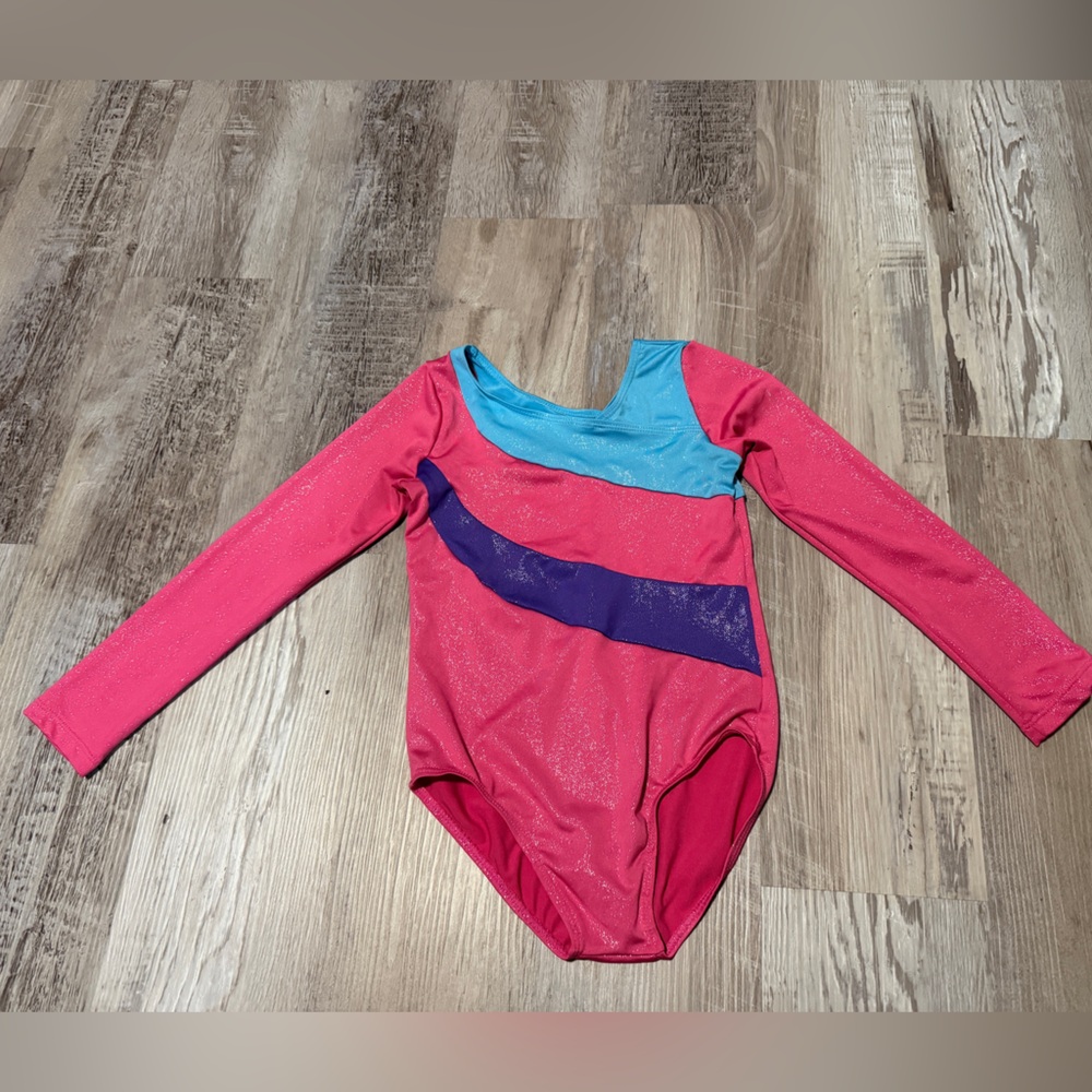 Girls Sparkle Pink & Blue Long Sleeve Gymnastics Leotard